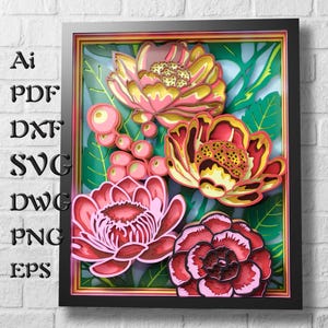Mandala pivoine fichiers SVG pour projets Cricut, calques 3D SVG pour découpe laser, modèle 3D de calque Dxf pour routeur Cnc, Svg de papier cartonné en couches