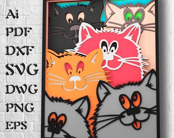 Cats Multilayer SVG Files For Cricut Projects, 3D Mandala SVG for Cnc Router Files, 3d Wall Art, Laser Cut Mandala Dxf,Layered Cardstock Svg