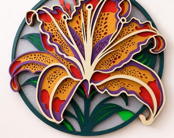 Lily Flower Multilayer SVG Cut File, 3D Layered Floral Wall Art for Cricut and Laser Cutting