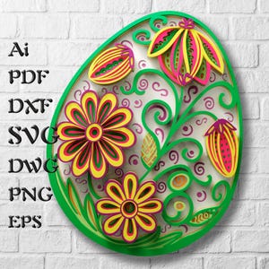 Fichier SVG Mandala 3D oeuf de Pâques, fichiers floraux multicouches découpés au laser, fichiers Papercraft couche 3D pour Cricut, CNC, décoration en couches en bois de Pâques