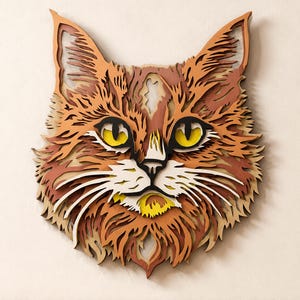 Katt Flerskiktad SVG | 3D-lagerad Mandala Laserskuren Cricut CNC-fil | Plywood Träkonst