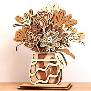 Vase with Flowers Multilayer Laser Cut File for 3D Layered Plywood Stand (Digital Download)