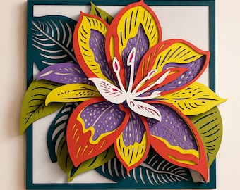 Orchid Multilayer SVG | 3D Layered Flower Mandala Laser Cut Cricut CNC File | Wall Art