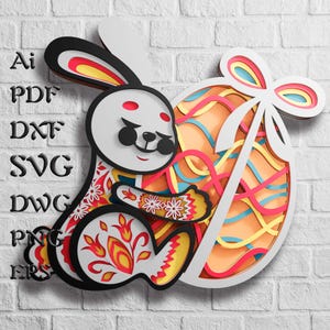 Fichiers SVG multicouche lapin de Pâques pour Cricut, mandala de Pâques Svg pour découpe laser, modèle Dxf pour routeur Cnc, fichiers SVG en couches
