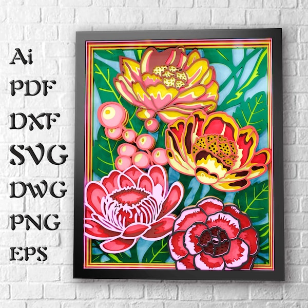 Peony Mandala SVG Files For Cricut Projects, 3d Layered SVG for Laser Cutting, 3D Layer Dxf Template for Cnc Router, Layered Cardstock Svg