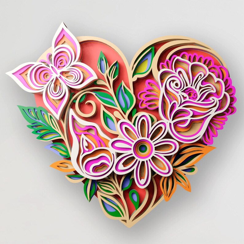 Floral Heart Multilayer SVG | 3D Layered Mandala Laser Cut Cricut CNC ...