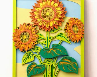 Sonnenblumen-Mehrschicht-SVG | 3D-Mandala-Blumenmodell, lasergeschnitten, Cricut- und CNC-Datei | Sperrholzkunst