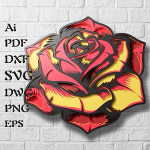 Roos meerlaagse SVG-bestanden voor Cricut projecten, bloemen mandala Svg voor lasergesneden, 3D gelaagde Svg voor hout 3D-muurkunst, zentangle Svg