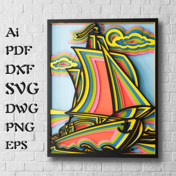 Yacht Layered SVG Files For Cricut Projects, Laser Cut Files for Mandala SVG, 3d Wall Art Dxf Templates for Cnc Router, Nautical Svg