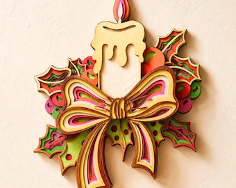 Candle Multilayer SVG | 3D Layered Christmas Mandala Laser Cut | Cricut CNC File Wood Art