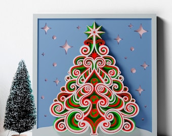 Christmas Tree Multilayer SVG | 3D Layered X-mas Mandala Laser Cut Cricut File | Plywood Art