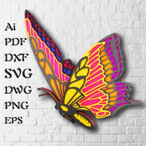 Schmetterling Multilayer-Svg-Dateien für Cricut-Projekte, Mandala SVG für Laserschneiden, Schablone für Cnc-Fräser, Laser Cut Mandala-Wandkunst