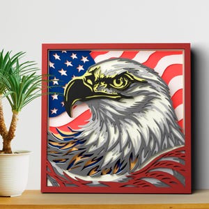 Eagle and Flag Multilayer SVG Files, American Flag Mandala Svg, Bald Eagle Papercut Files for Cricut, USA Patriotic 3d Layer Laser Cut Files