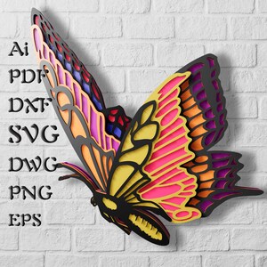 Schmetterling Multilayer-Svg-Dateien für Cricut-Projekte, Mandala SVG für Laserschneiden, Schablone für Cnc-Fräser, Laser Cut Mandala-Wandkunst
