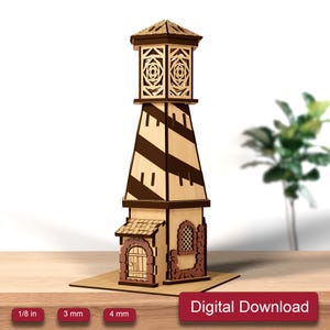 Wooden Lighthouse Laser Cut File, 3D House Night Light Lamp, Table Decor Svg, Nautical Theme Home Decor, Candle Holder Svg, Glowforge Svg