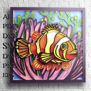 Clownfish 3D-mandala SVG-bestanden, meerlaags paneel voor lasersnijden, DXF-sjablonen naar CNC-router, Cricut-bestanden, karton gelaagde Svg-bestanden