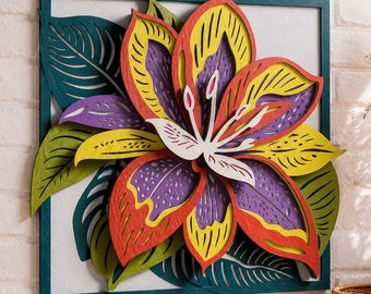 Orchidee Multilayer SVG | 3D-Schichtblumen-Mandala Laser Cut Cricut CNC-Datei | Wandkunst