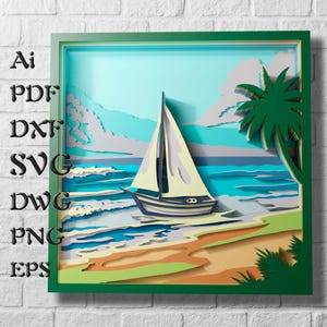 Fichiers SVG multicouches de scène de plage pour Cricut, océan Mandala SVG pour découpe laser, fichiers Svg en couches 3D pour décoration murale en bois, papier cartonné Svg