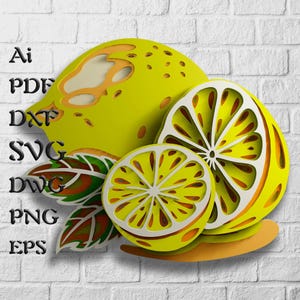 Arquivos SVG multicamadas de limões, mandala decorativa de madeira SVG para arte de parede, frutas para corte em papel, arquivos de madeira para presente cortados a laser, decoração de parede, camadas 3D