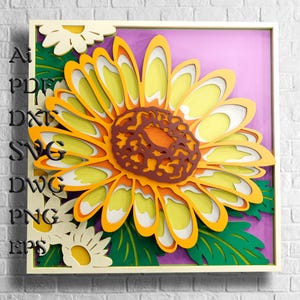 Arquivo SVG multicamadas de margarida de camomila, mandala de flores SVG para projetos Cricut, SVG em camadas 3D para corte a laser, modelo DXF para roteador CNC