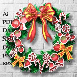 Archivos SVG multicapa de corona navideña, archivo SVG de mandala 3D para Cricut, archivos SVG en capas para corte láser, archivos SVG de cartulina en capas