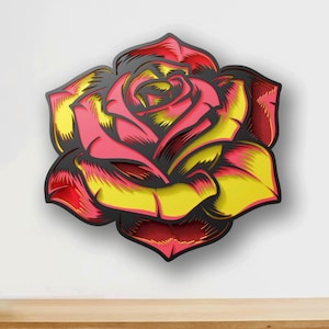 Rosa multicapa SVG / Mandala 3D en capas para corte láser Cricut CNC / Arte en madera contrachapada