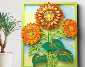 Sunflower Multilayer SVG | 3D Layered Flower Mandala Laser Cut Cricut CNC File | Plywood Art