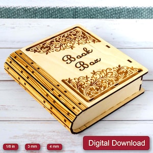 Slider Book Box Svg Laser Cut Files, Jewelry Wooden Book Box, Storage Box Svg Files, Home Decor, Stash Box, Memory Box File For Glowforge