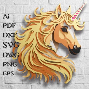 File SVG multistrato di unicorno per progetti Cricut, file SVG di mandala 3D per taglio laser, file SVG a strati per Shadow Box, file SVG a strati per router CNC