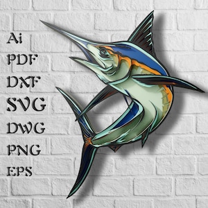 Arquivos SVG multicamadas de peixe marlin para projetos Cricut, mandala oceânica SVG para corte a laser, modelos DXF de painéis multicamadas para roteador CNC