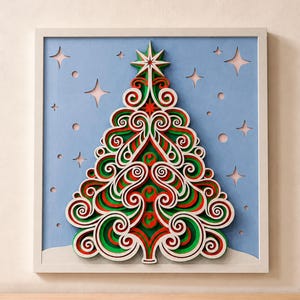 Christmas Tree Multilayer SVG | 3D Layered X-mas Mandala Laser Cut Cricut File | Plywood Art