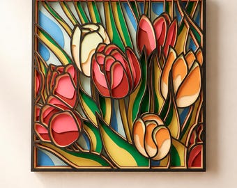Tulips Multilayer SVG | 3D Layered Flower Mandala Cut File for Cricut and Laser