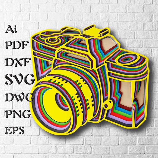 Camera Layered SVG Files for Cricut Projects, 3D Mandala SVG for Cnc Router, Laser Cut Files for 3d Wall Art, Shadow Box Svg, Cardstock Svg