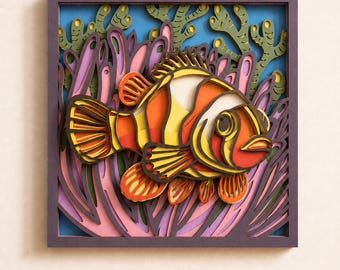 Clownfish Multilayer SVG | 3D Layered Mandala Laser Cut Cricut CNC File | Plywood Wood Art
