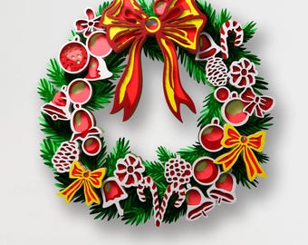 Christmas Wreath Multilayer SVG Files, 3d Mandala Svg Papercraft File for Cricut, Layered Svg Files for Laser Cutting, Layered Cardstock Svg