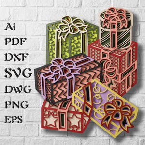 File SVG multistrato con regali di Natale per progetti Cricut, file SVG con mandala natalizio per taglio laser, decorazioni natalizie, modello DXF CNC