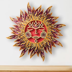 Archivo SVG multicapa de sol / Mandala 3D en capas para corte láser Cricut CNC / Arte en madera contrachapada