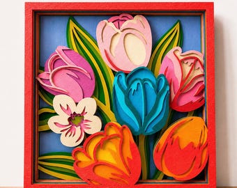 Tulips Multilayer SVG | 3D Layered Mandala Laser Cut Cricut CNC File | Plywood Wood Art