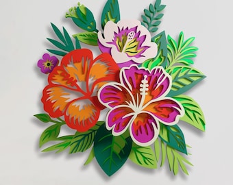 Hibiscus Multilayer SVG | 3D Layered Mandala Laser Cut Cricut CNC File | Plywood Wood Art