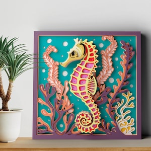 Seahorse meerlaagse SVG-bestanden, mandala-svg voor papier of lasersnijden, 3D-gelaagde Cricut-bestanden, nautische lasergesneden bestanden, DXF-sjablonen, CNC