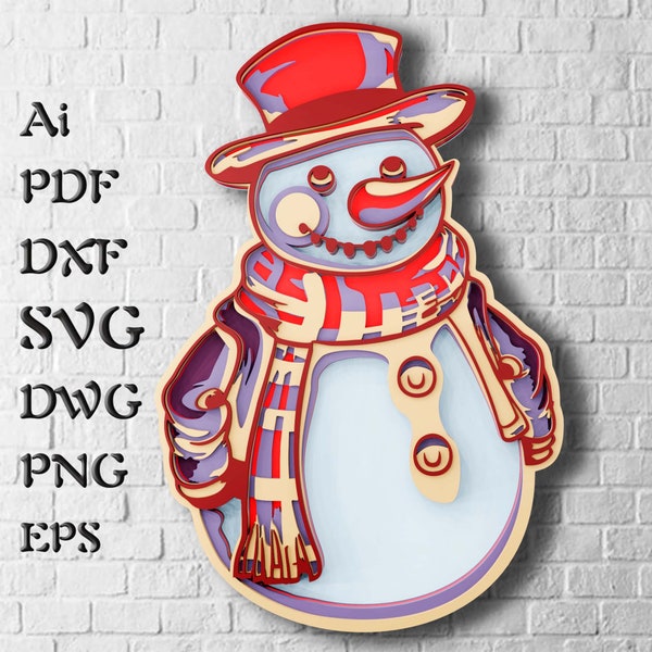 Snowman Layered SVG Files for Cricut Projects, Laser Cut Files for Mandala Svg, DXF Templates for CNC Router, Shadow Box Svg, Cardstock Svg