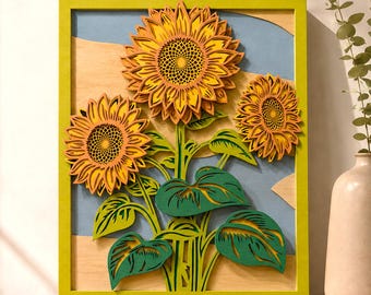 Sunflower Multilayer SVG | 3D Layered Flower Mandala Laser Cut Cricut CNC File | Plywood Art