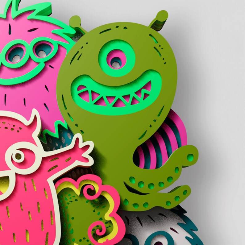 Layered Monster Monster Multilayer SVG | 3D Layered Mandala Laser Cut Cricut CNC File ...