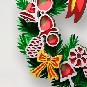 Christmas Wreath Multilayer SVG, 3D Layered X-mas Wall Art for Cricut and Laser Cutting image 9