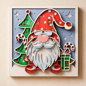 Christmas Gnome Multilayer SVG | 3D Layered X-mas Mandala Laser Cut Cricut File | Plywood Art
