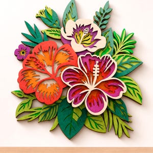 Hibiscus Multilayer SVG | 3D Layered Mandala Laser Cut Cricut CNC File | Plywood Wood Art
