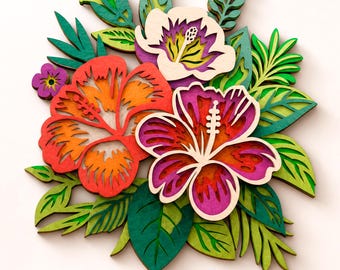 Hibiscus Multilayer SVG | 3D Layered Mandala Cut File for Cricut and Laser | Plywood Art