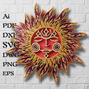 File SVG multistrato a forma di sole per progetti Cricut, file tagliati al laser per mandala in formato SVG, file SVG a strati 3D per Shadow Box in formato SVG, decorazioni da parete in legno per la casa