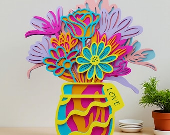 Flower Vase Multilayer SVG | 3D Layered Mandala Laser Cut Cricut CNC File | Plywood Art