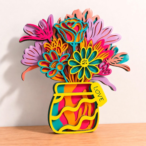 Flower Vase Multilayer SVG, Layered Wall Art for Cricut and Laser Cutting, Digital File